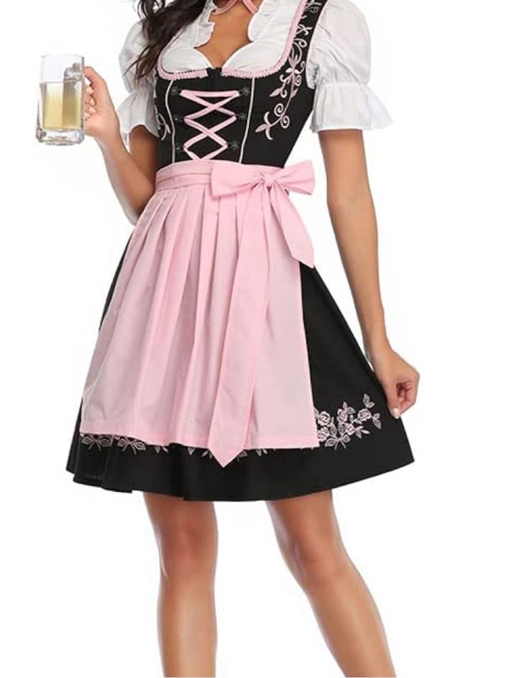 Black & Pink Dirndl-Style Dress with Apron
